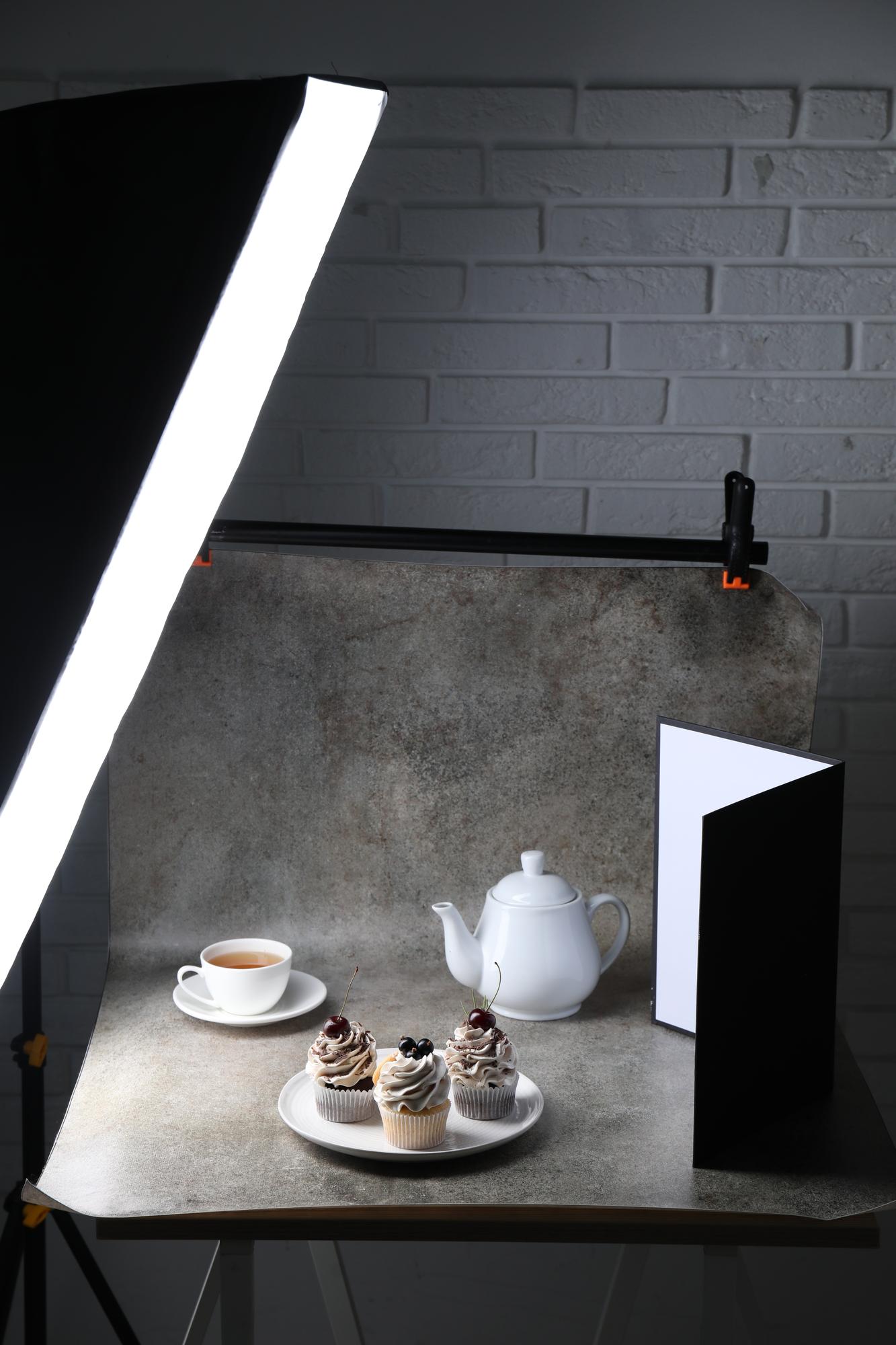 Photography studio lights and backdrop